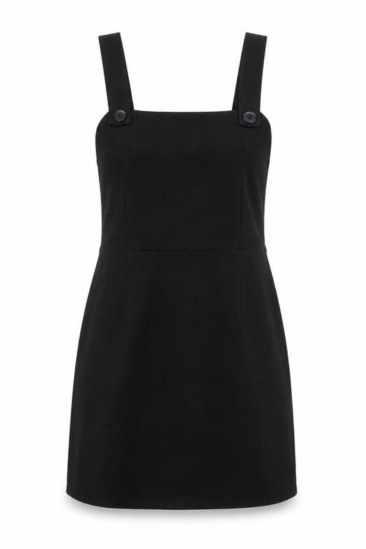 Miss Selfridge Womens Black Polyester Pinafore/Dungaree Dress Size 8 Square Neck Zip