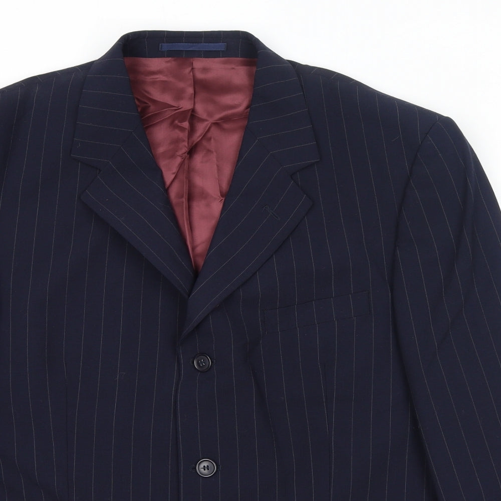 Brook Taverner Mens Blue Striped Wool Jacket Suit Jacket Size 40 Regular