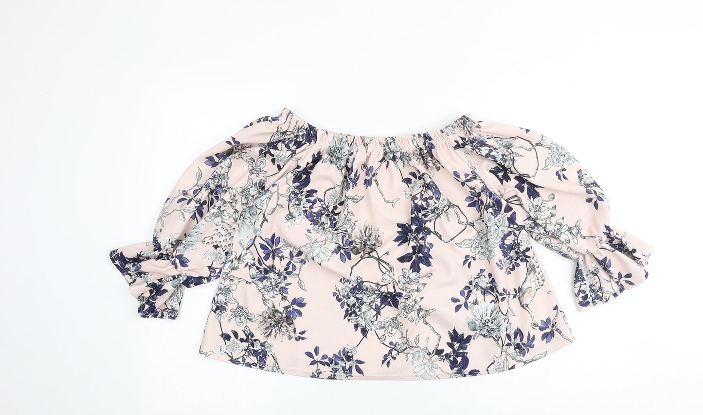 Glamour Babe Womens Pink Floral Polyester Basic Blouse Size S Off the Shoulder