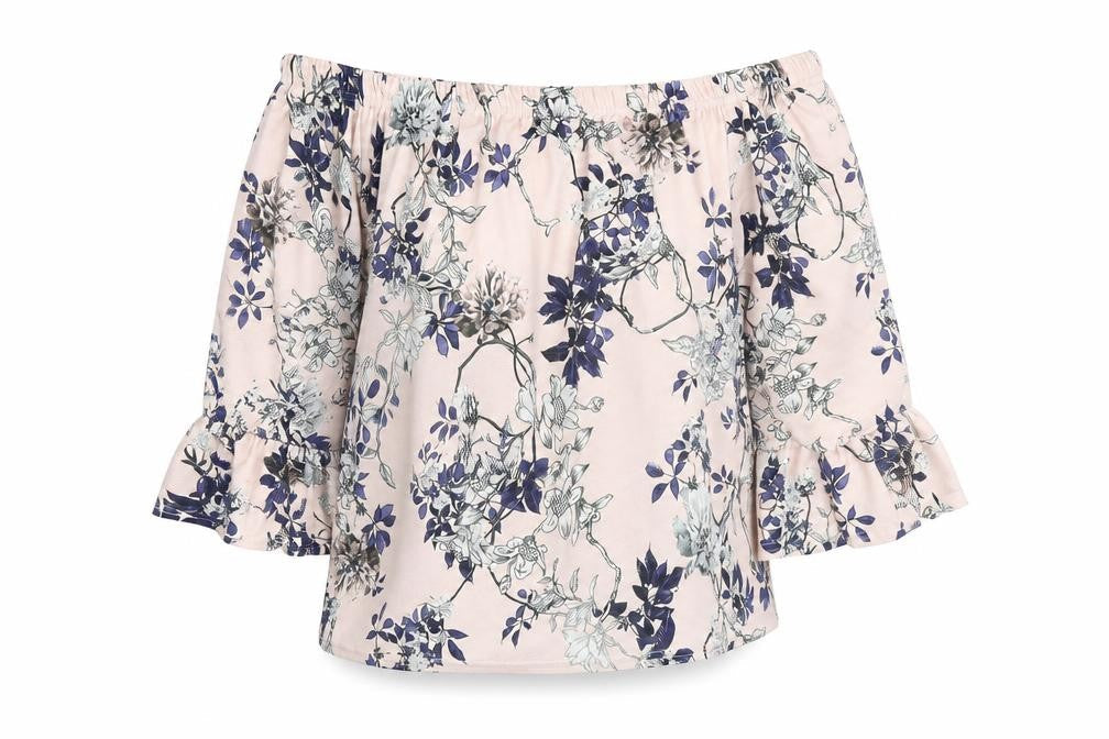Glamour Babe Womens Pink Floral Polyester Basic Blouse Size S Off the Shoulder