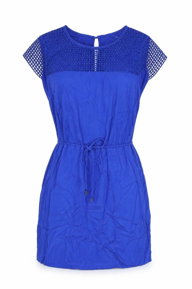 Zara Womens Blue Polyester A-Line Size L Round Neck Tie
