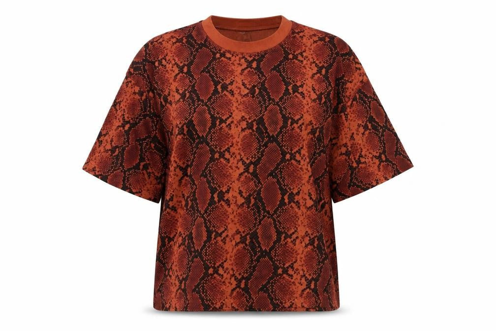 Topshop Womens Red Animal Print 100% Cotton Basic T-Shirt Size S Crew Neck - Snake Print