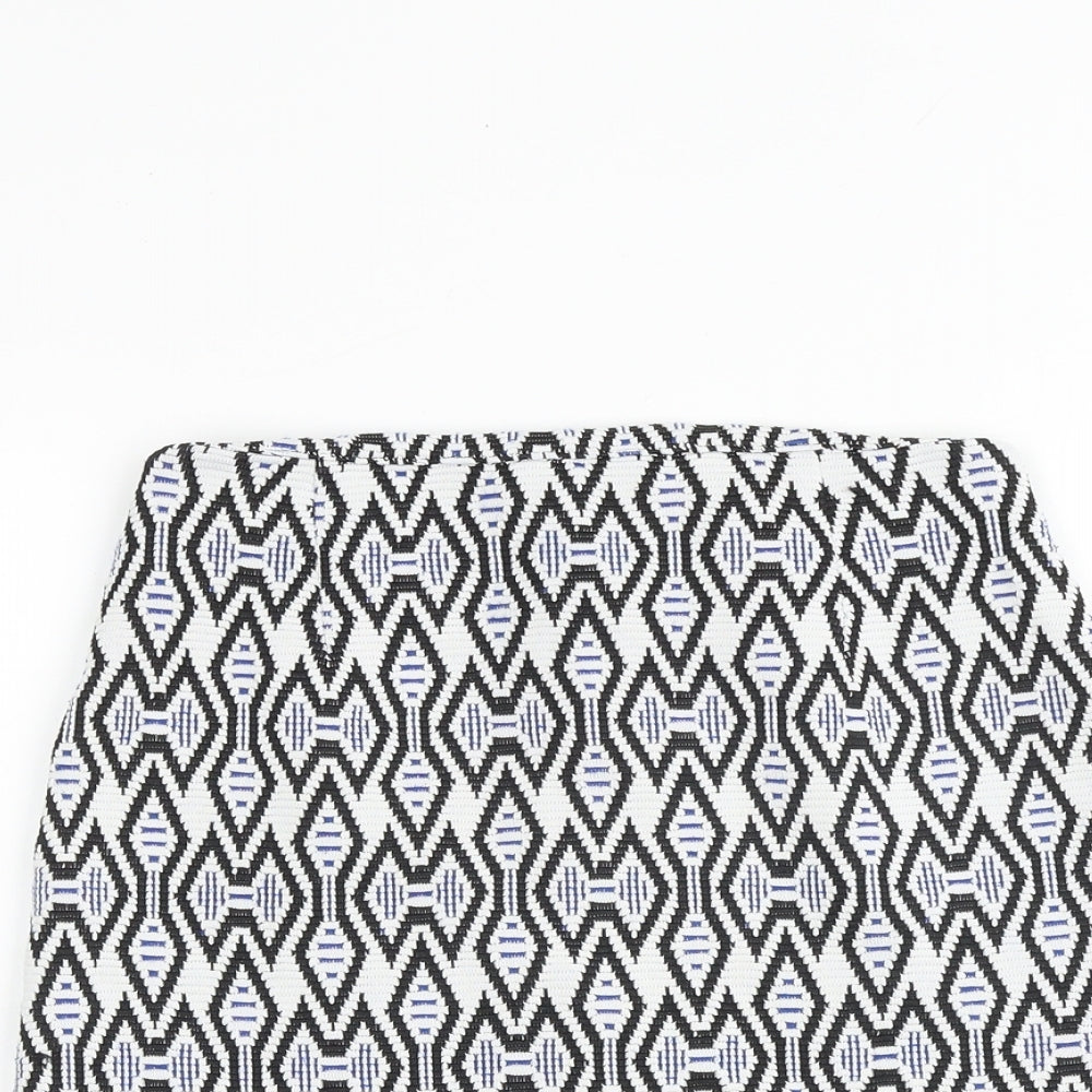New Look Womens Multicoloured Geometric Polyester A-Line Skirt Size 8 Zip