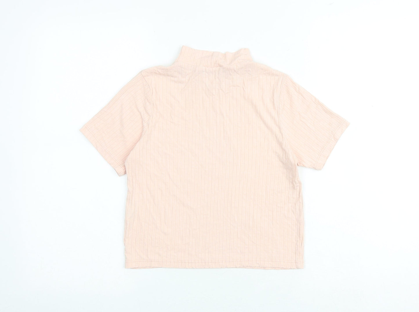 Select Girls Pink Viscose Basic T-Shirt Size 14 Years High Neck Pullover - Pearl Detail Ribbed