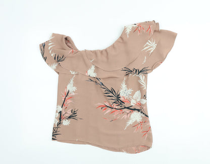 Additional front view of Autograph women’s brown geometric polyester basic blouse, size UK 8, boat neck - leaf print
