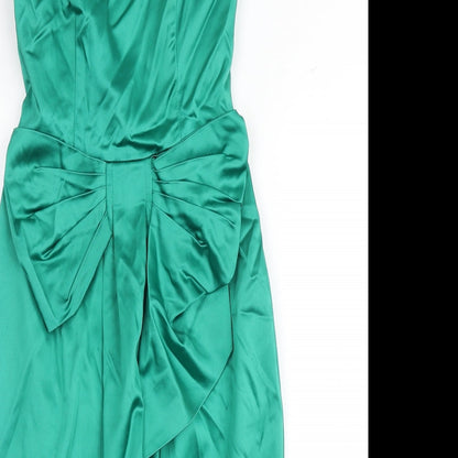 Oasis Womens Green Acetate A-Line Size 8 Off the Shoulder Zip