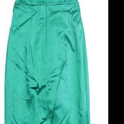 Oasis Womens Green Acetate A-Line Size 8 Off the Shoulder Zip