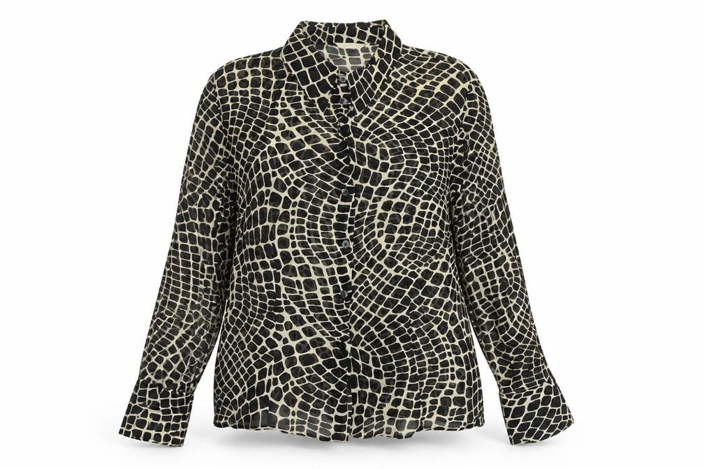 Marks & Spencer Womens Black Geometric Viscose Basic Button-Up Size 18 Collared