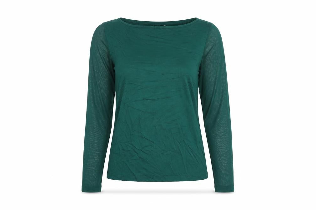 Warehouse Womens Green Polyester Basic T-Shirt Size 6 Boat Neck - Mesh Sleeves