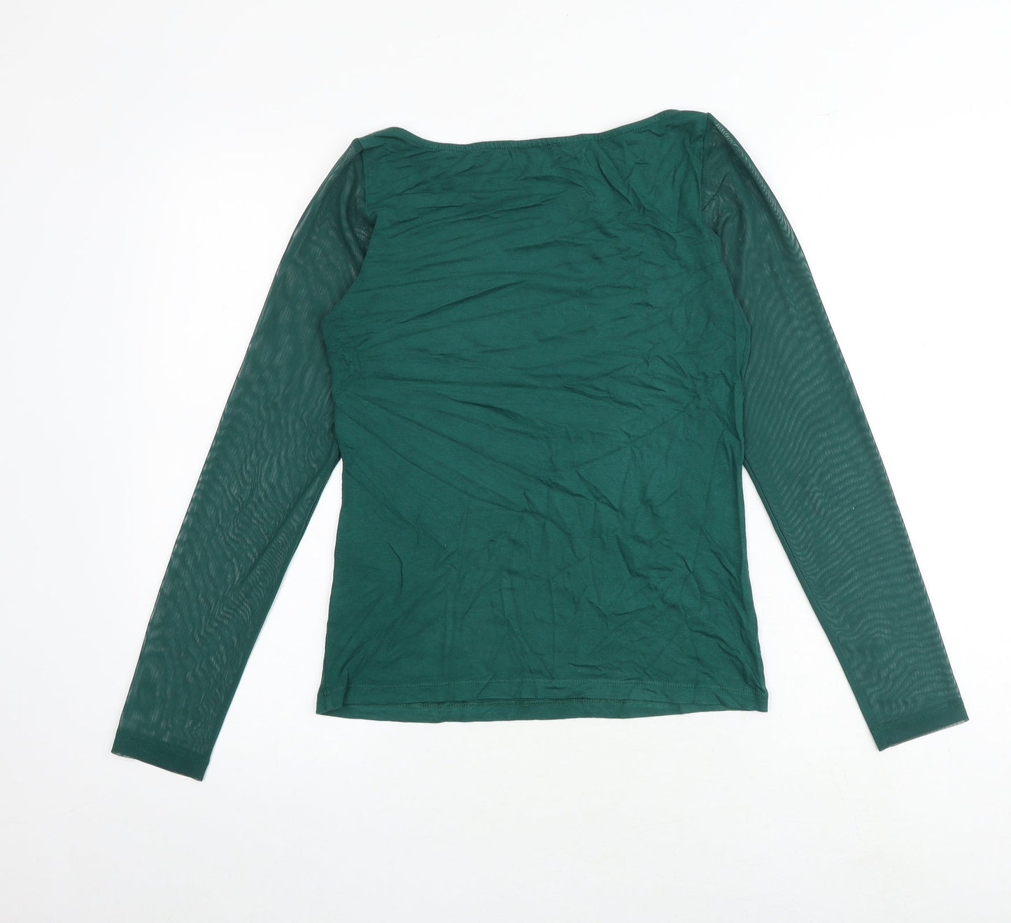 Warehouse Womens Green Polyester Basic T-Shirt Size 6 Boat Neck - Mesh Sleeves