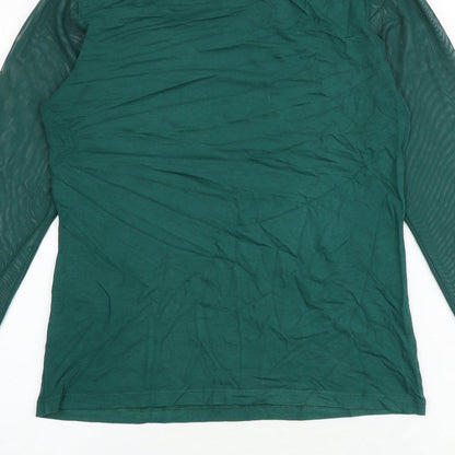 Warehouse Womens Green Polyester Basic T-Shirt Size 6 Boat Neck - Mesh Sleeves
