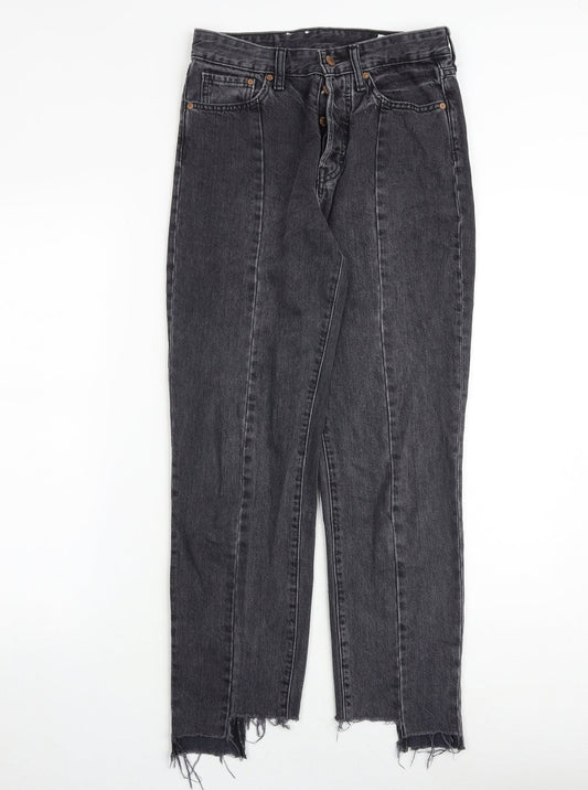 H&M Womens Grey Cotton Straight Jeans Size 26 in Regular Button