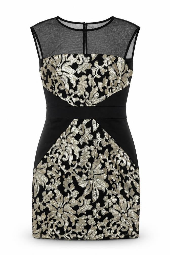 SD Collection Womens Black Geometric Polyester Bodycon Size 10 Round Neck Button