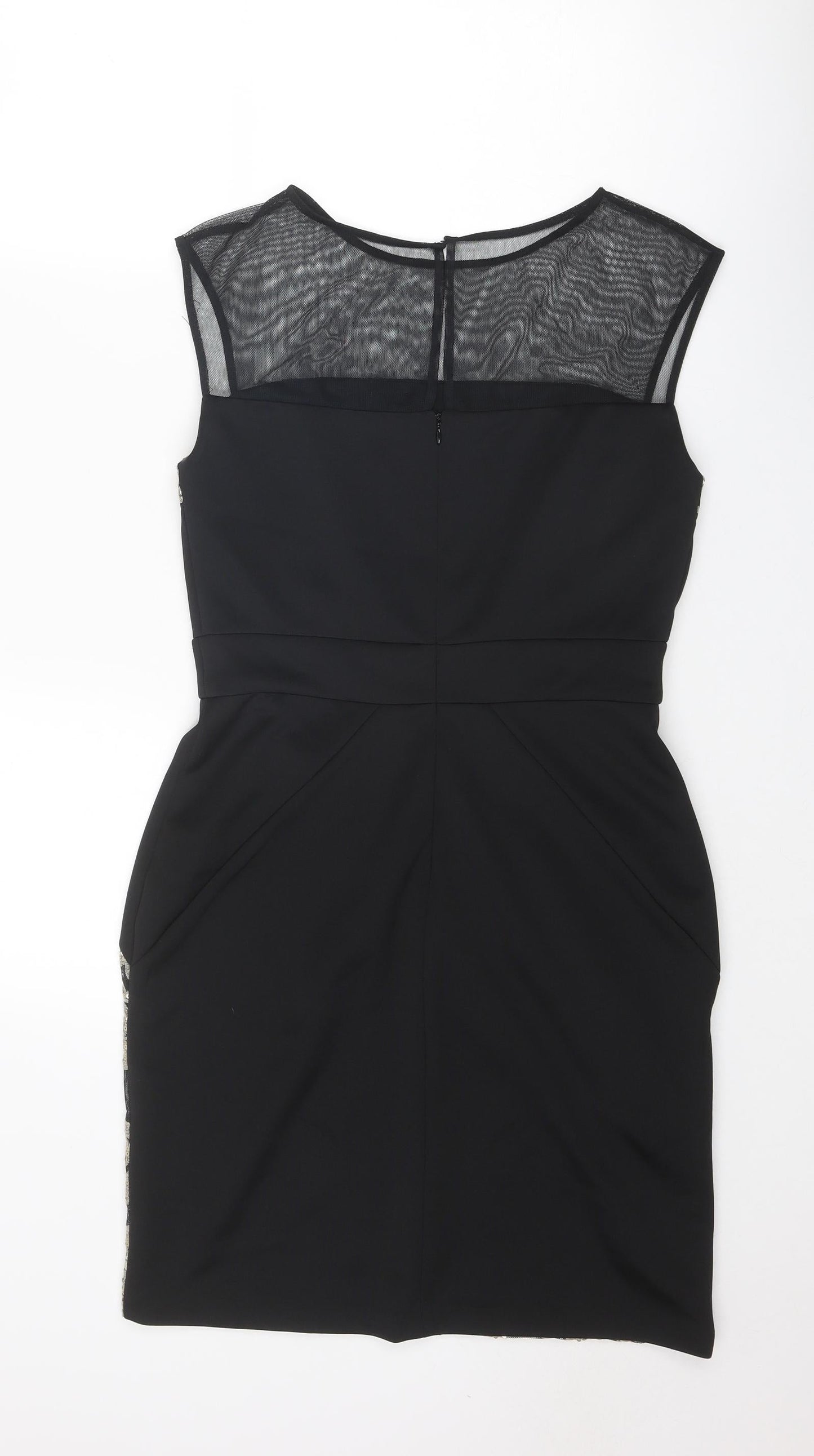 SD Collection Womens Black Geometric Polyester Bodycon Size 10 Round Neck Button