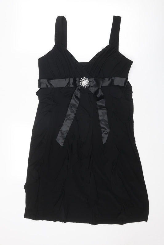 Scarlett Nite Womens Black Polyester Slip Dress Size 14 V-Neck Zip