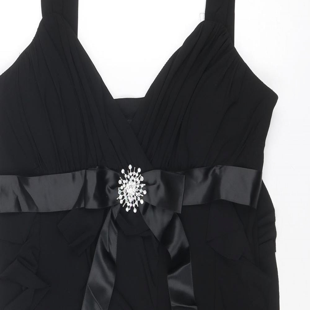 Scarlett Nite Womens Black Polyester Slip Dress Size 14 V-Neck Zip
