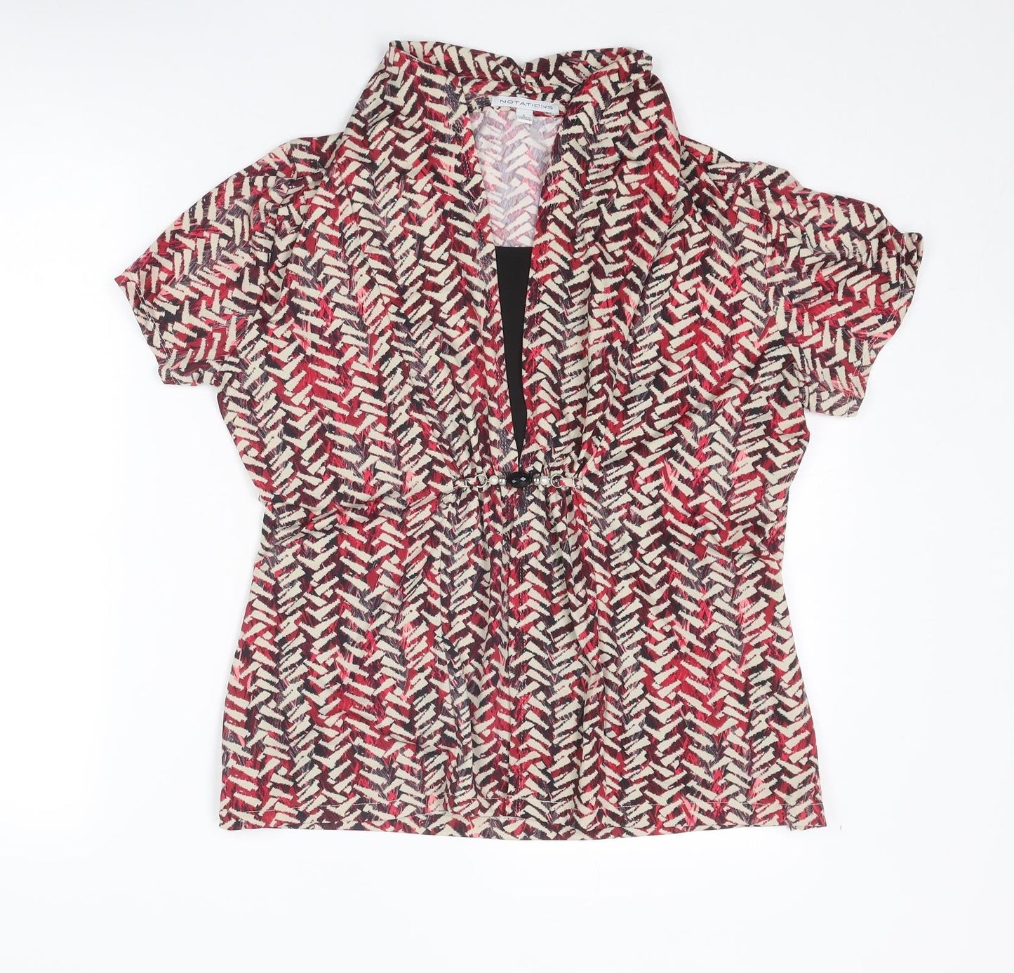 Notations Womens Multicoloured Geometric Polyester Basic Blouse Size L V-Neck