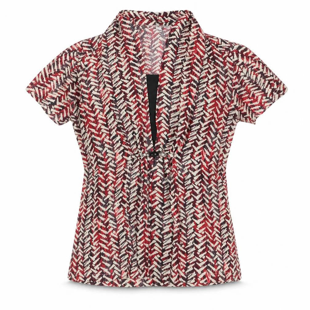 Notations Womens Multicoloured Geometric Polyester Basic Blouse Size L V-Neck