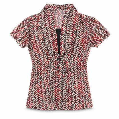 Notations Womens Multicoloured Geometric Polyester Basic Blouse Size L V-Neck
