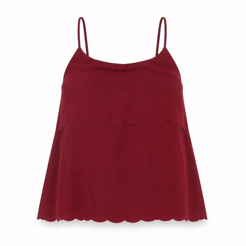 Boohoo Womens Red Polyester Basic Tank Size 16 Round Neck - Scallop Hem