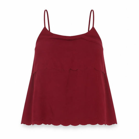Boohoo Womens Red Polyester Basic Tank Size 16 Round Neck - Scallop Hem