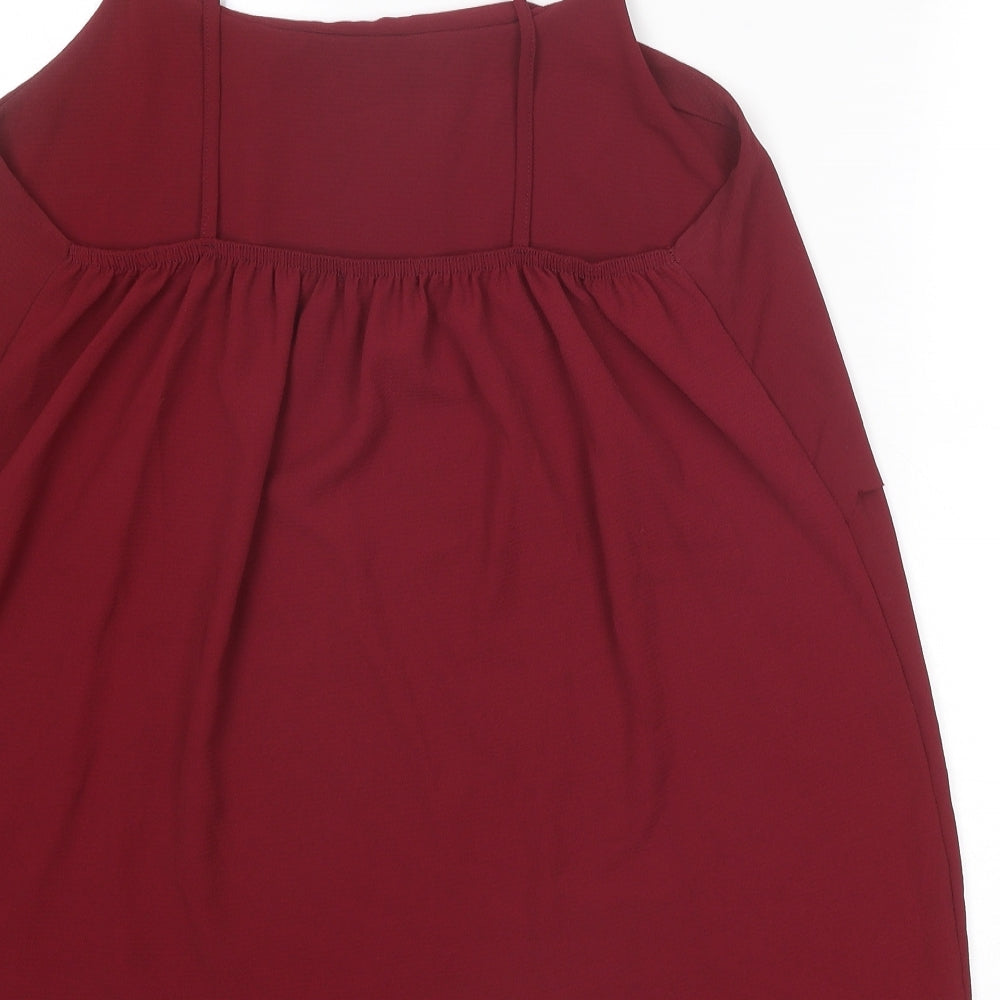 Boohoo Womens Red Polyester Basic Tank Size 16 Round Neck - Scallop Hem