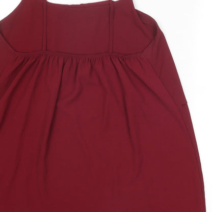 Boohoo Womens Red Polyester Basic Tank Size 16 Round Neck - Scallop Hem