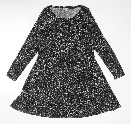 Diva Feva Womens Black Geometric Polyester Jumper Dress Size 12 Round Neck Pullover