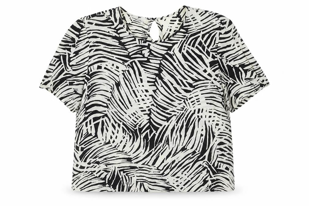 FRANKENWALDER Womens Ivory Geometric Viscose Basic Blouse Size 12 Round Neck
