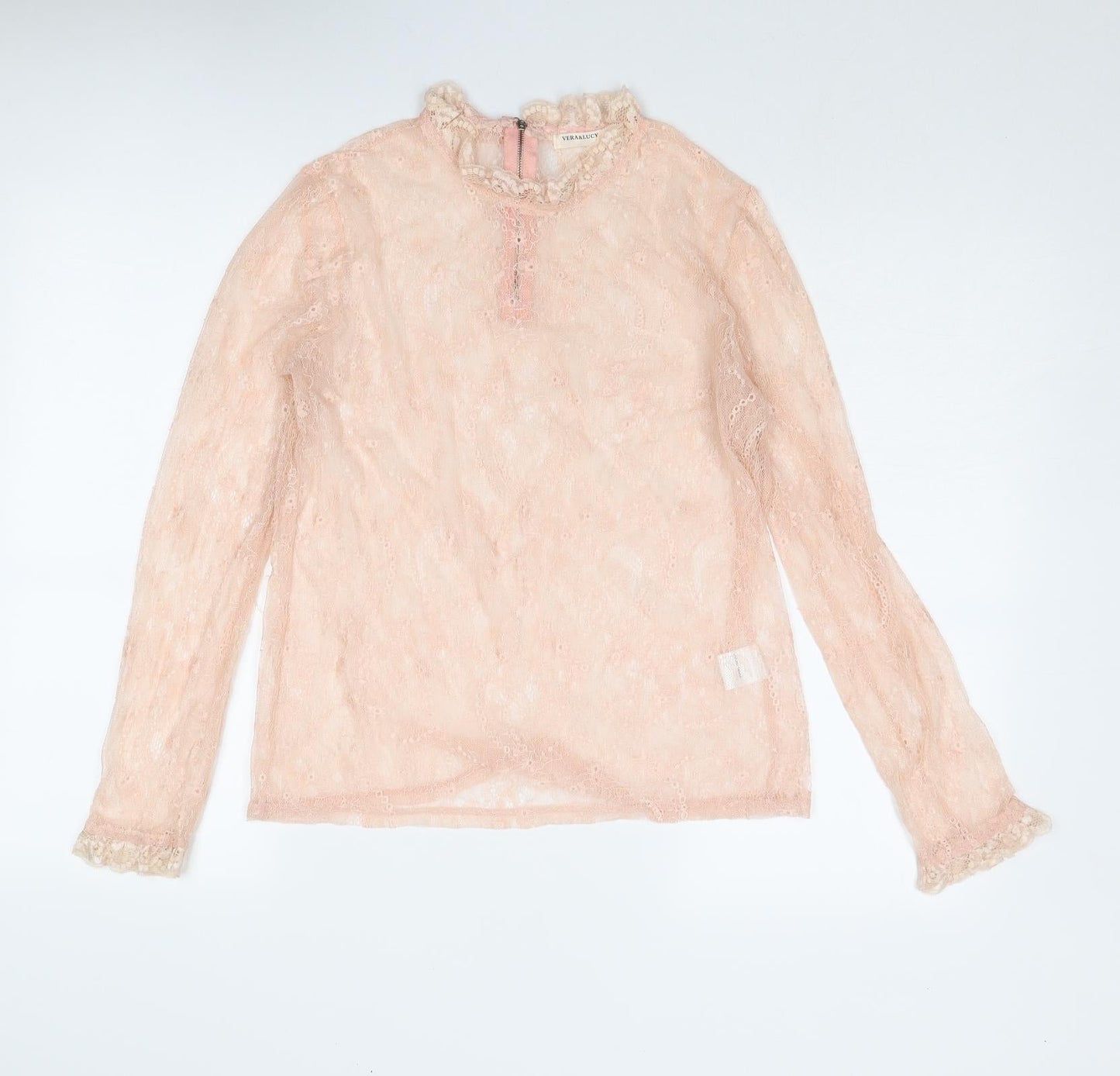 Vera & Lucy Womens Pink Polyamide Basic Blouse Size L Mock Neck
