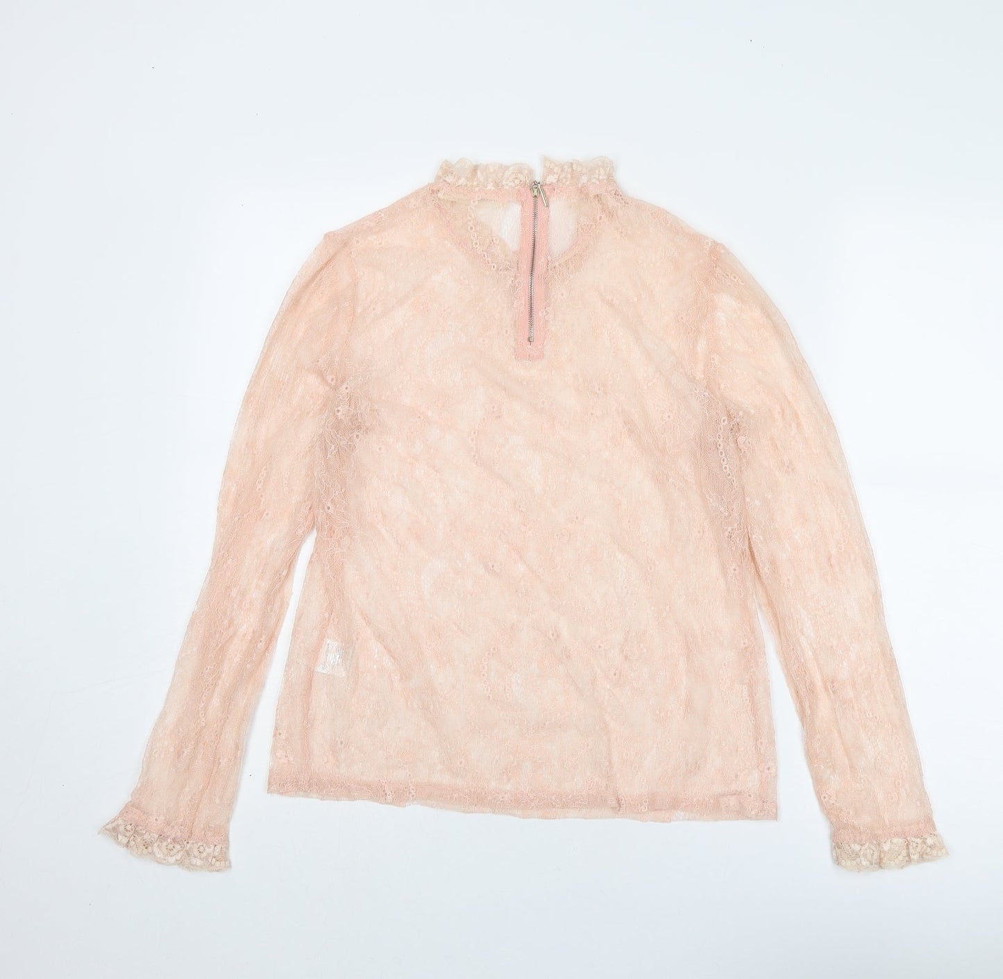 Vera & Lucy Womens Pink Polyamide Basic Blouse Size L Mock Neck