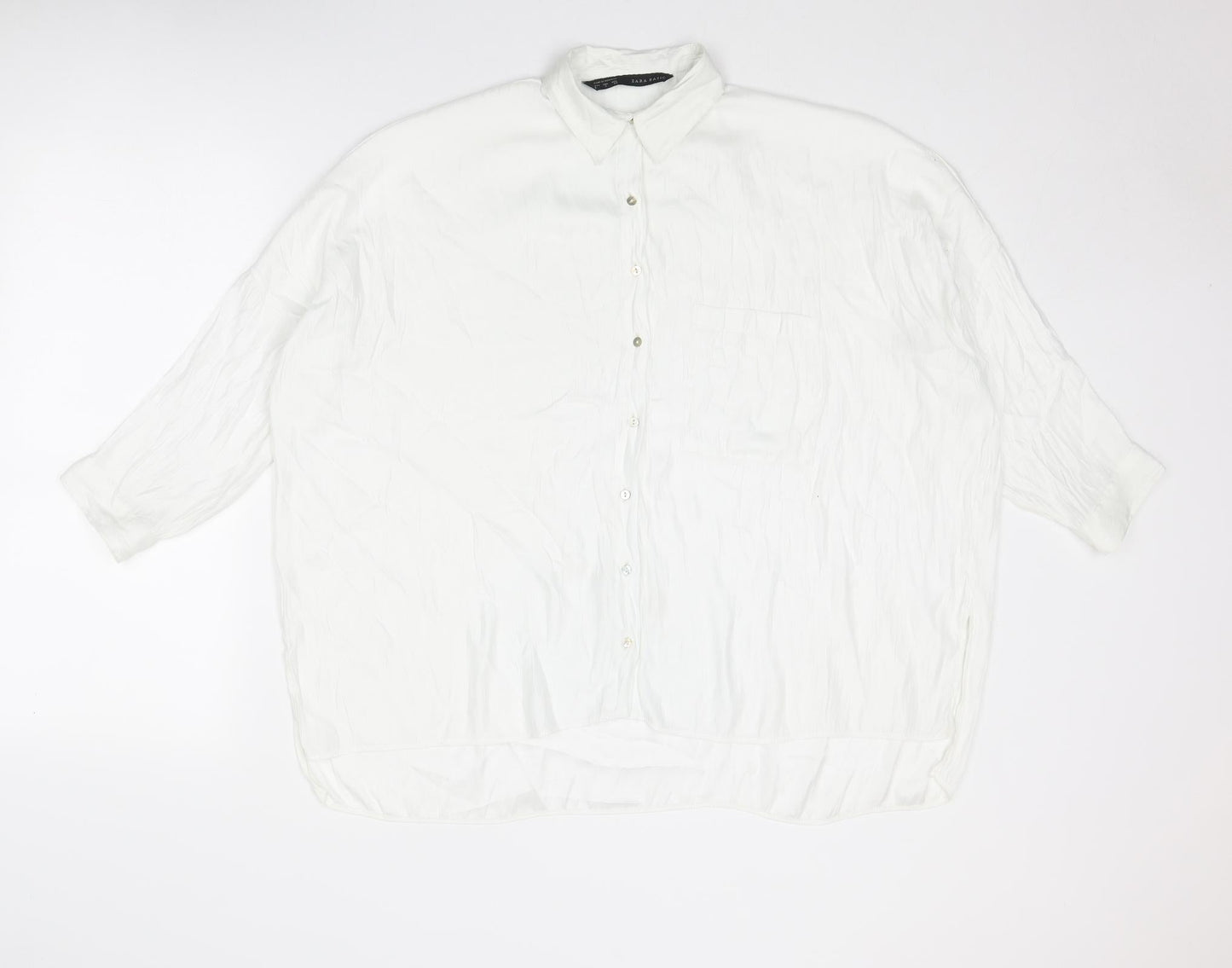 Zara Womens White Polyester Basic Button-Up Size S Collared