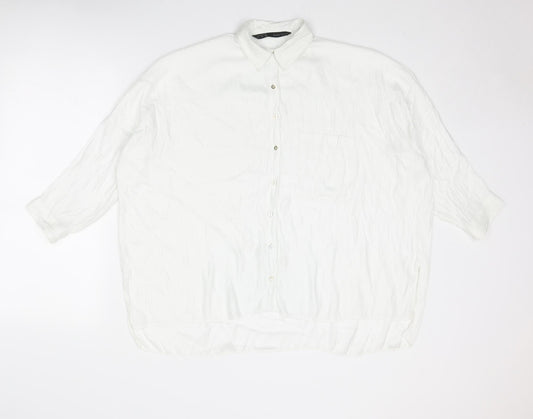 Zara Womens White Polyester Basic Button-Up Size S Collared