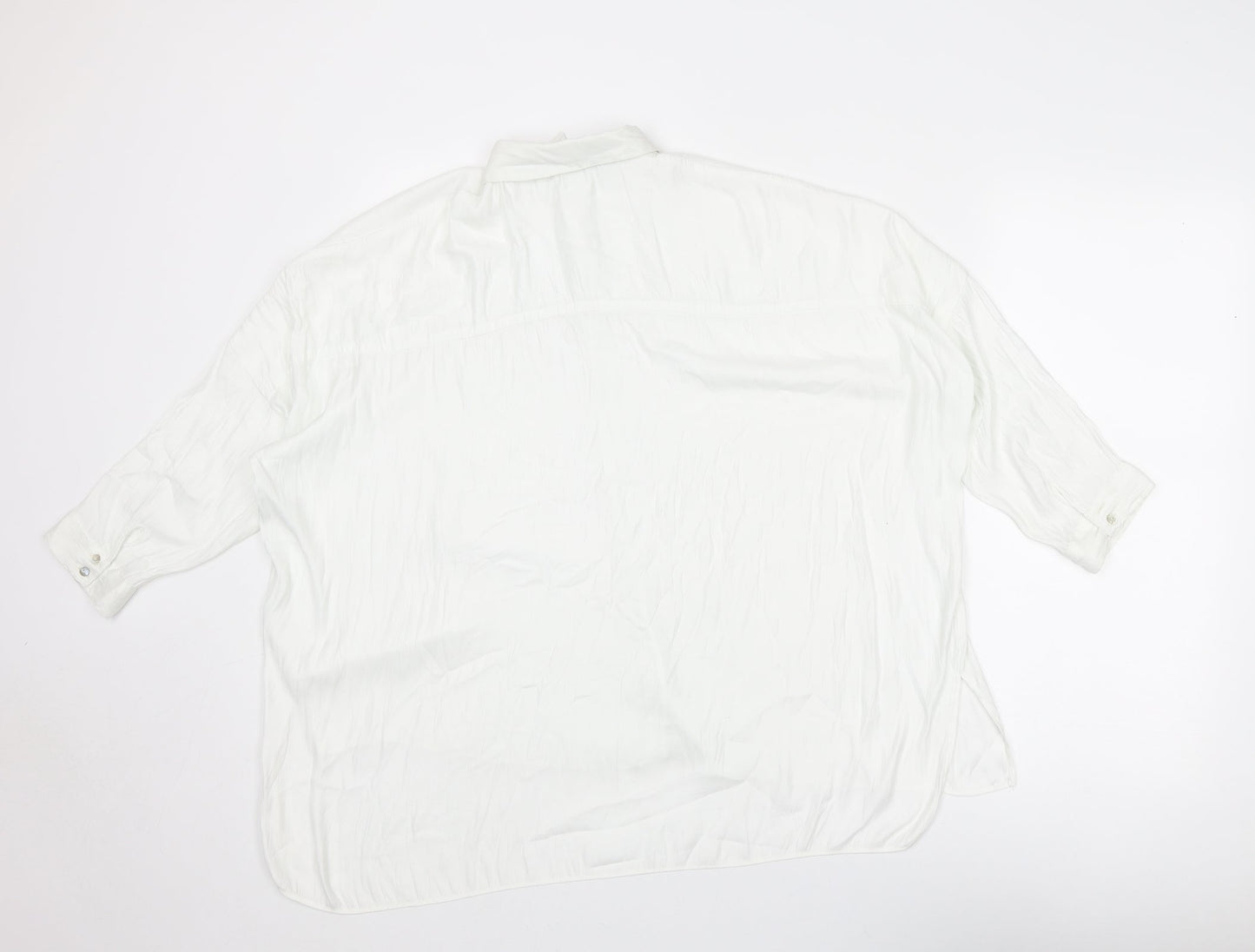 Zara Womens White Polyester Basic Button-Up Size S Collared