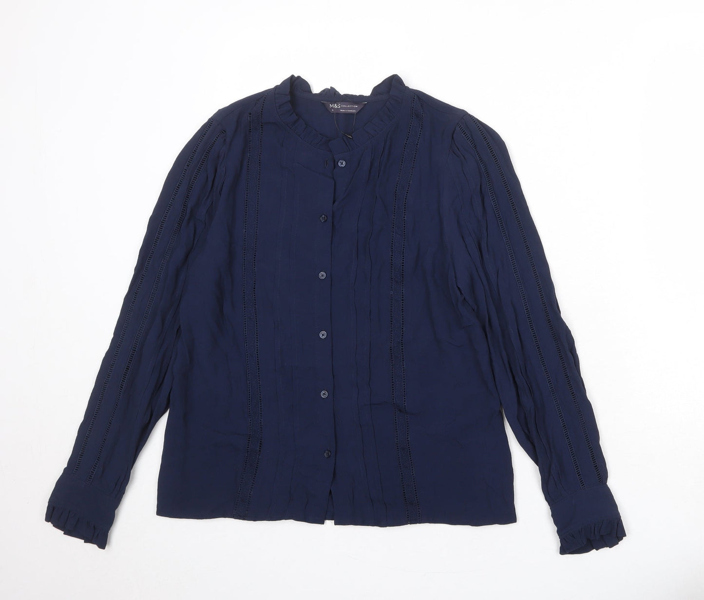 Marks and Spencer Womens Blue Viscose Basic Button-Up Size 10 Round Neck