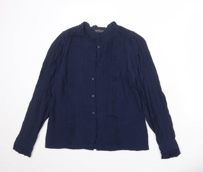 Marks & Spencer Womens Blue Viscose Basic Button-Up Size 10 Round Neck