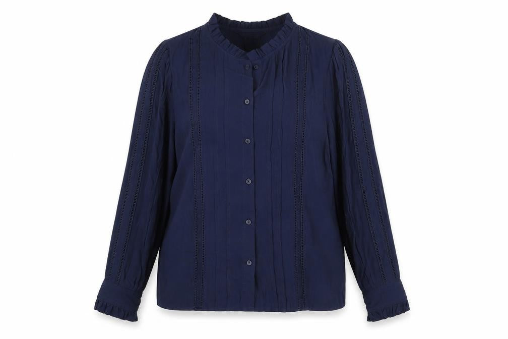 Marks & Spencer Womens Blue Viscose Basic Button-Up Size 10 Round Neck