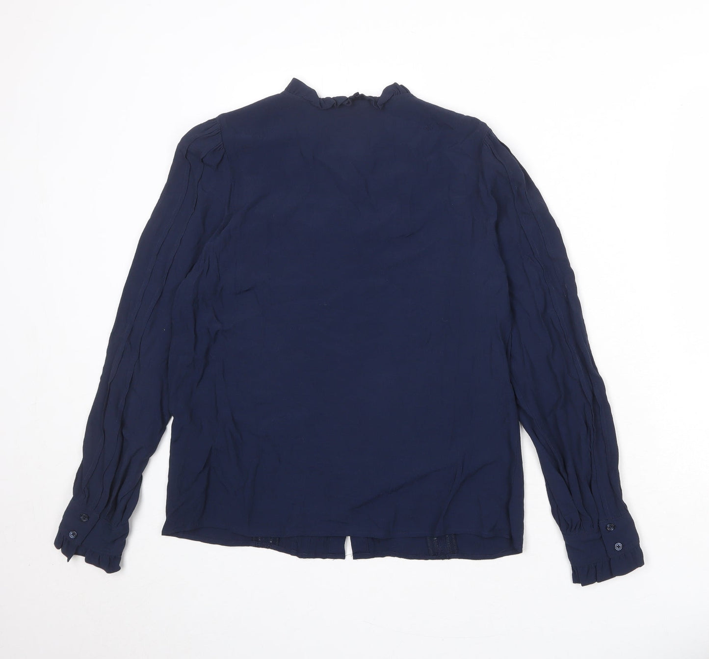 Marks and Spencer Womens Blue Viscose Basic Button-Up Size 10 Round Neck