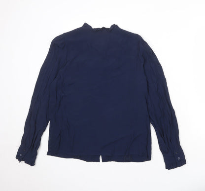 Marks & Spencer Womens Blue Viscose Basic Button-Up Size 10 Round Neck