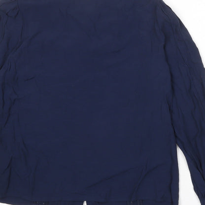 Marks & Spencer Womens Blue Viscose Basic Button-Up Size 10 Round Neck