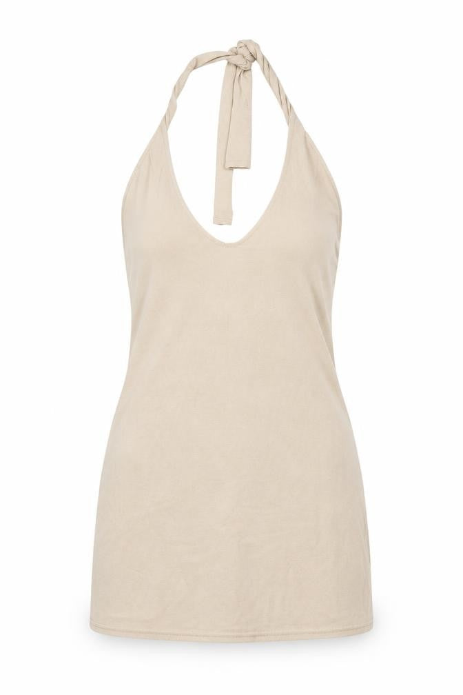 PRETTYLITTLETHING Womens Beige Cotton Shift Size 8 Halter Tie - Open Back