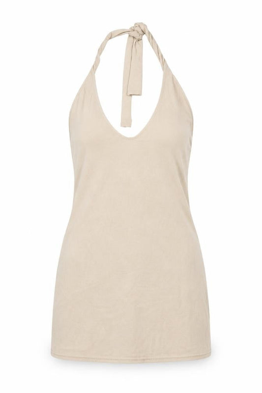 PRETTYLITTLETHING Womens Beige Cotton Shift Size 8 Halter Tie - Open Back