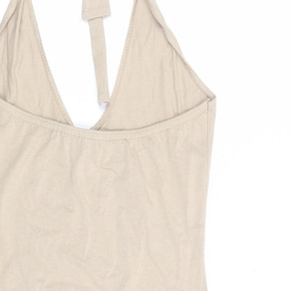 PRETTYLITTLETHING Womens Beige Cotton Shift Size 8 Halter Tie - Open Back