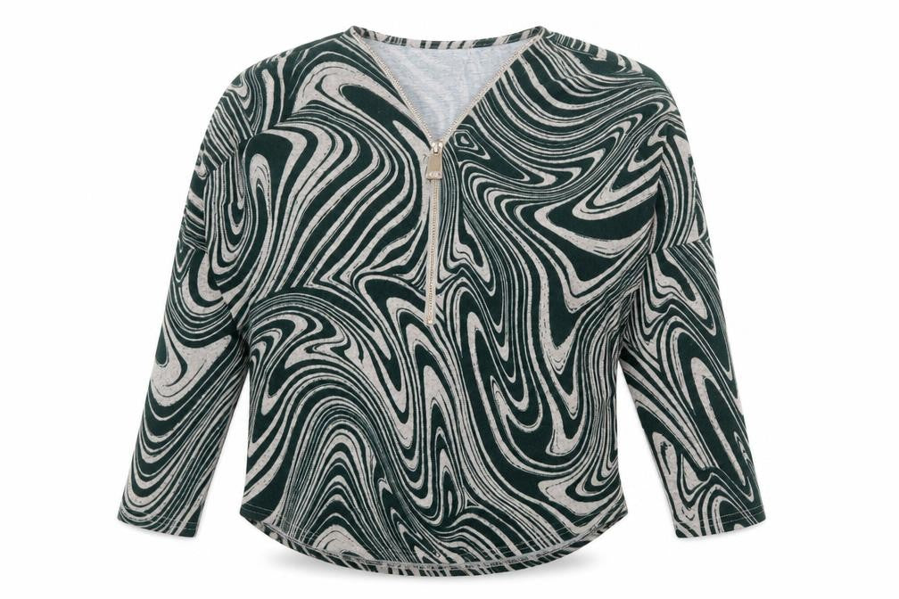 Stella Morgan Womens Grey V-Neck Geometric Polyester Pullover Jumper Size 12 - Marble Print Zip