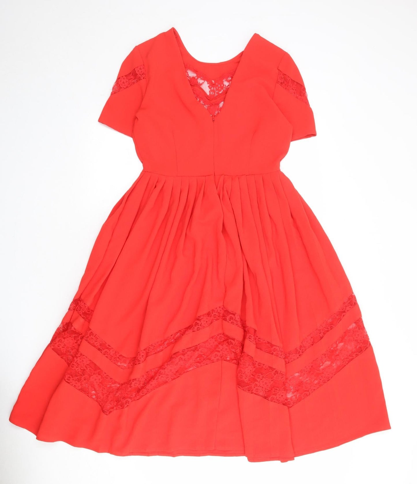ASOS Womens Red Polyester A-Line Size 10 Round Neck Zip - Lace Details