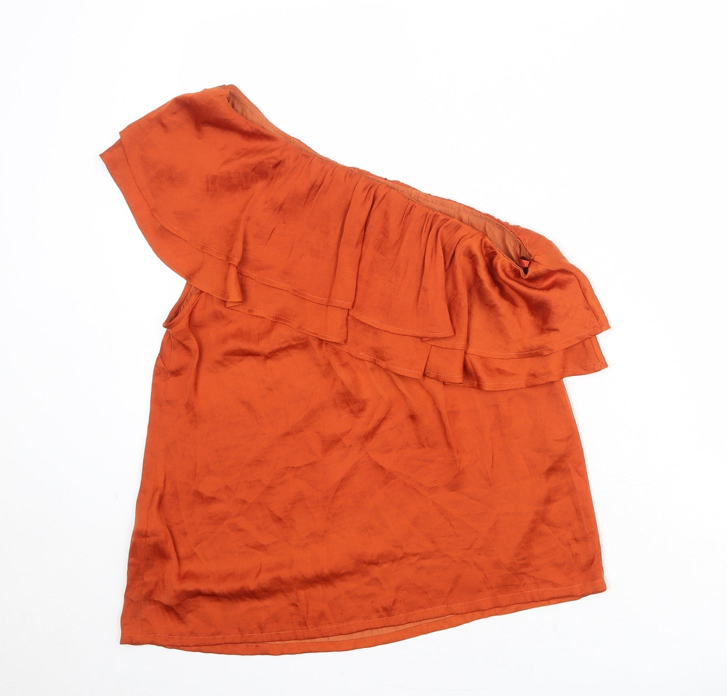 Soaked in Luxury Womens Orange Polyester Basic Blouse Size M One Shoulder