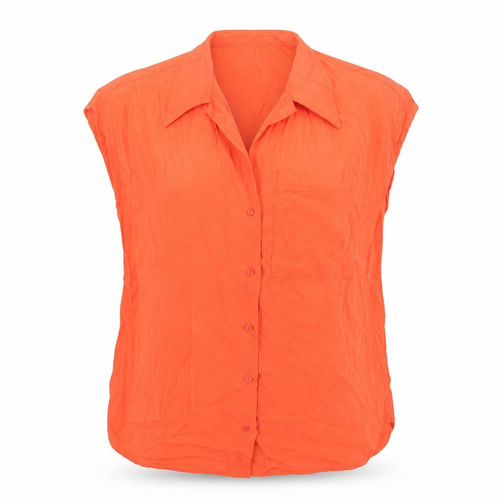 Mango Womens Orange Polyester Basic Button-Up Size 6 Collared