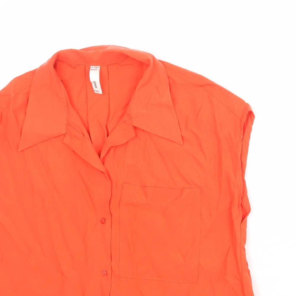 Mango Womens Orange Polyester Basic Button-Up Size 6 Collared