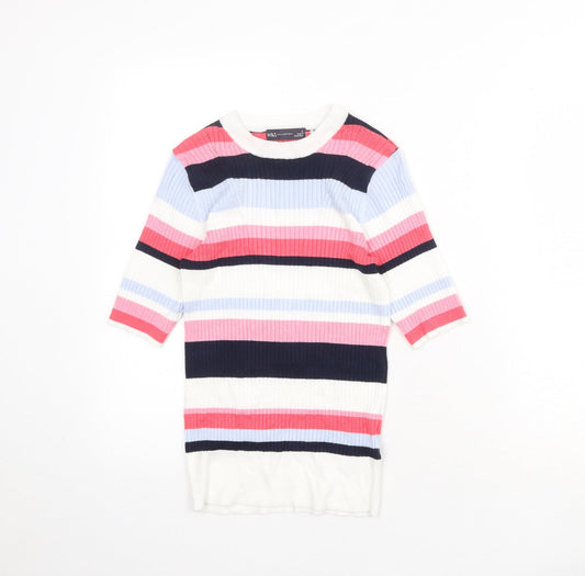 Marks and Spencer Womens Multicoloured Round Neck Striped Viscose Pullover Jumper Size 8