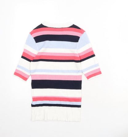 Marks & Spencer Womens Multicoloured Round Neck Striped Viscose Pullover Jumper Size 8